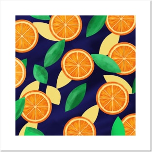 Orange pattern background with leaves Posters and Art